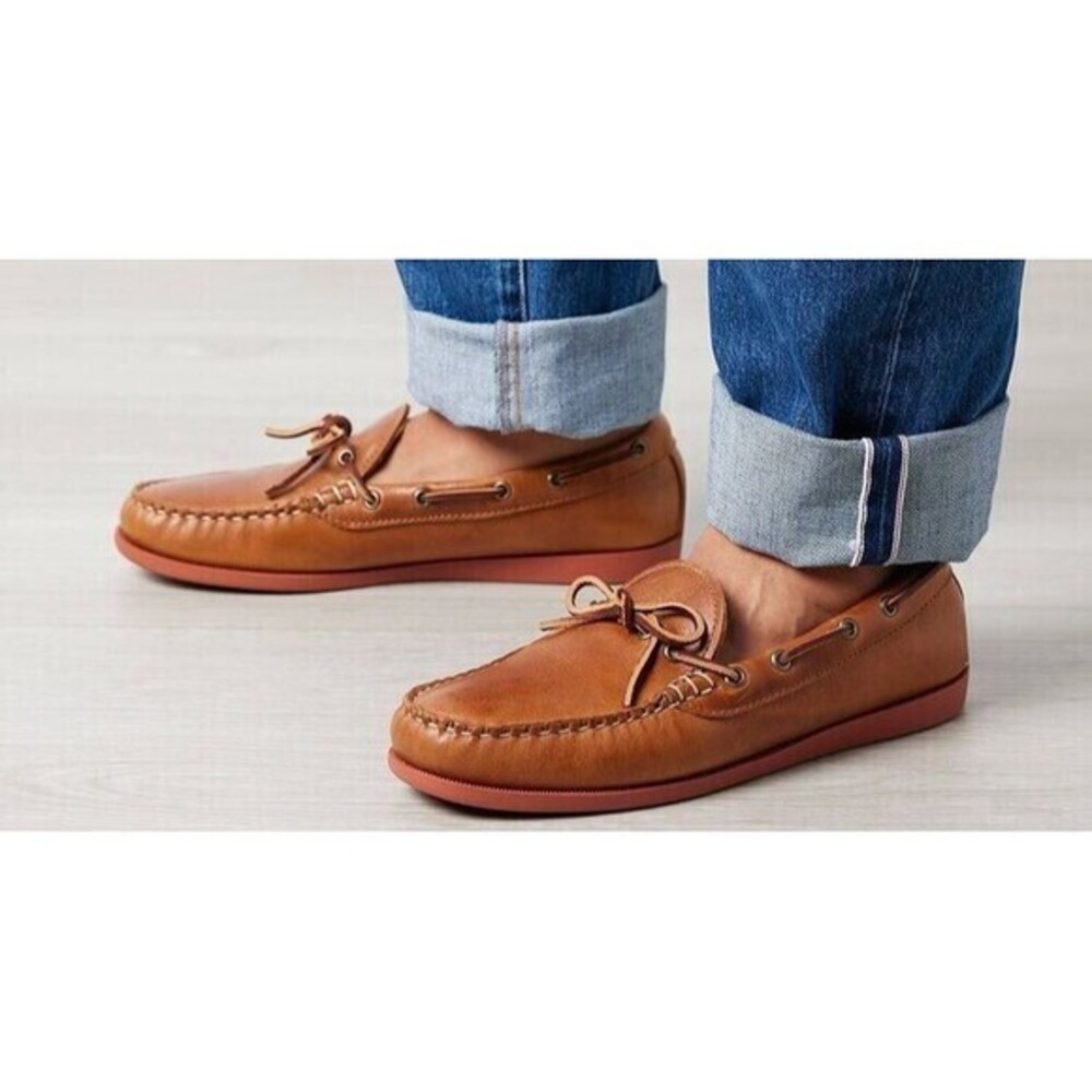 Quoddy Tan Leather Moc Toe Slip-On Boat Shoes